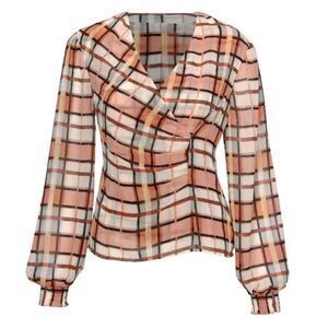 CAbi whist blouse in pastel painted plaid size medium